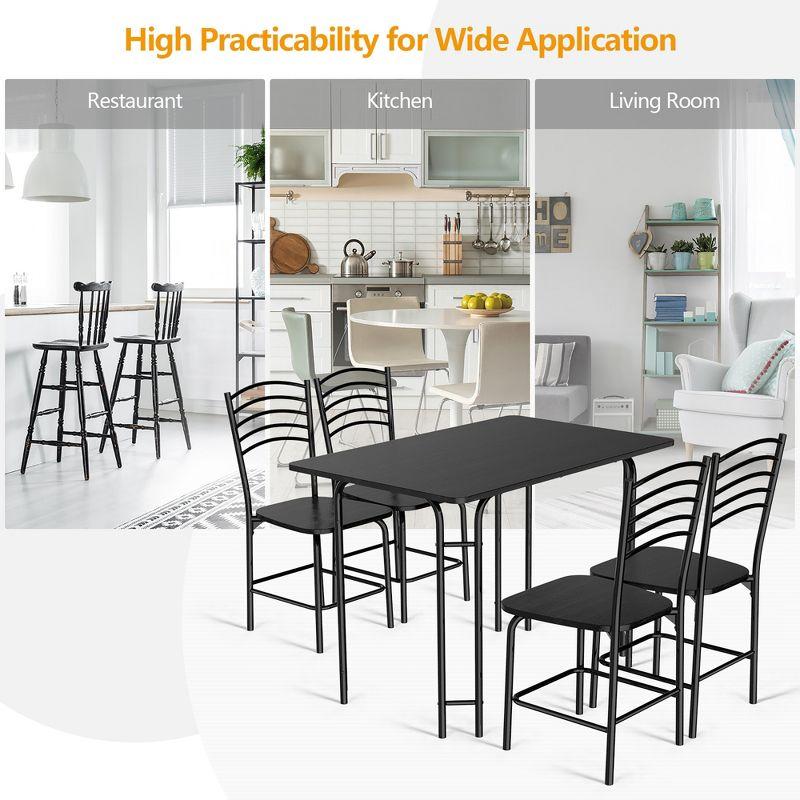 5 Pcs Modern Dining Table Set 4 Chairs Steel Frame Home Kitchen Furniture Black