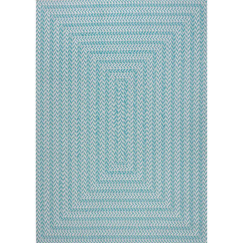 Aqua and Light Gray Geometric Synthetic 3x5 Indoor/Outdoor Rug