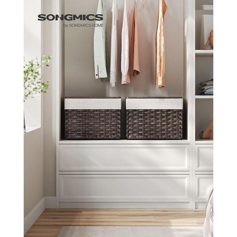 SONGMICS Storage Basket with Lid, 9.2 Gallon (35L) Storage Bin, Removable Liner, Metal Frame, for Bedroom, Laundry Room, Brown