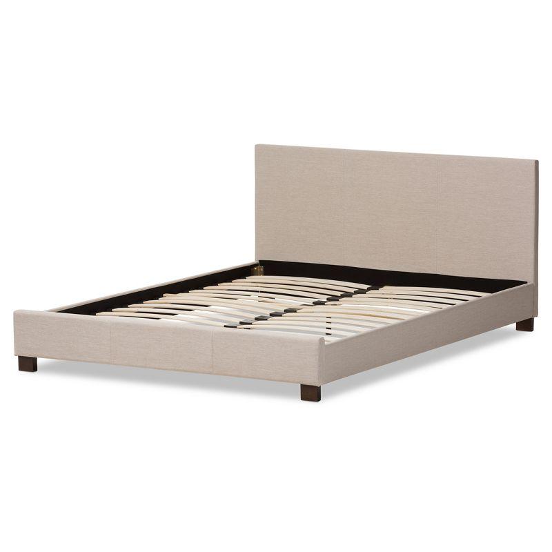 Elizabeth Beige Panel-Stitched Full Platform Bed with Upholstered Headboard