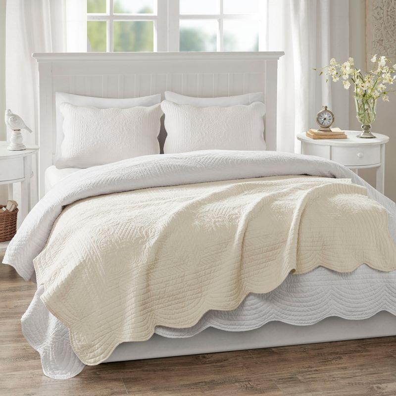 Marino Ivory Cream 60"x72" Quilted Throw with Scalloped Edges