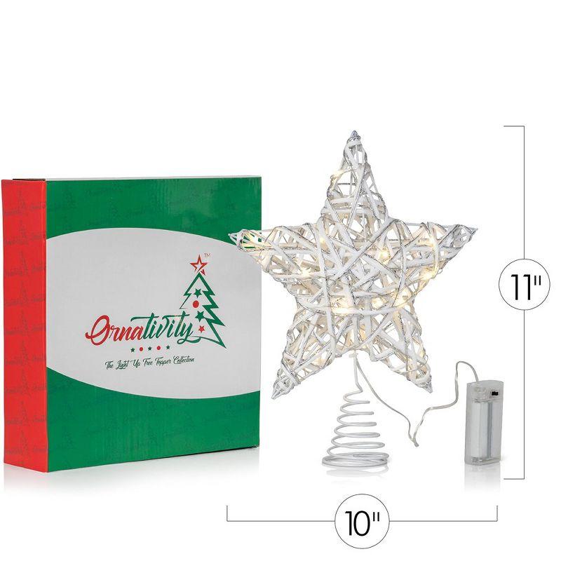 Ornativity Christmas Rattan Lit Tree Topper - White and Silver