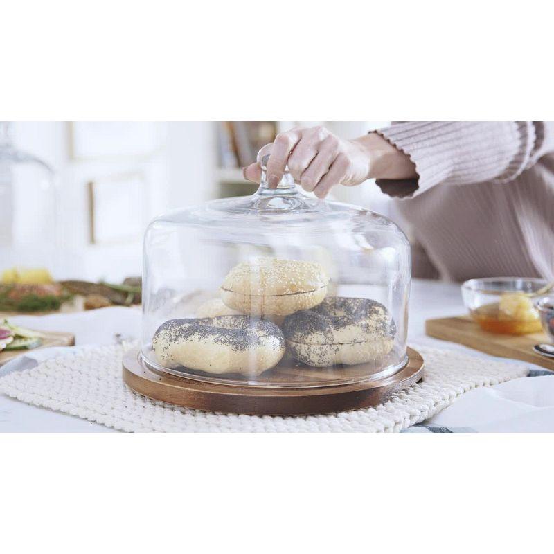 Libbey Round Wood Server Cake Stand with Glass Dome