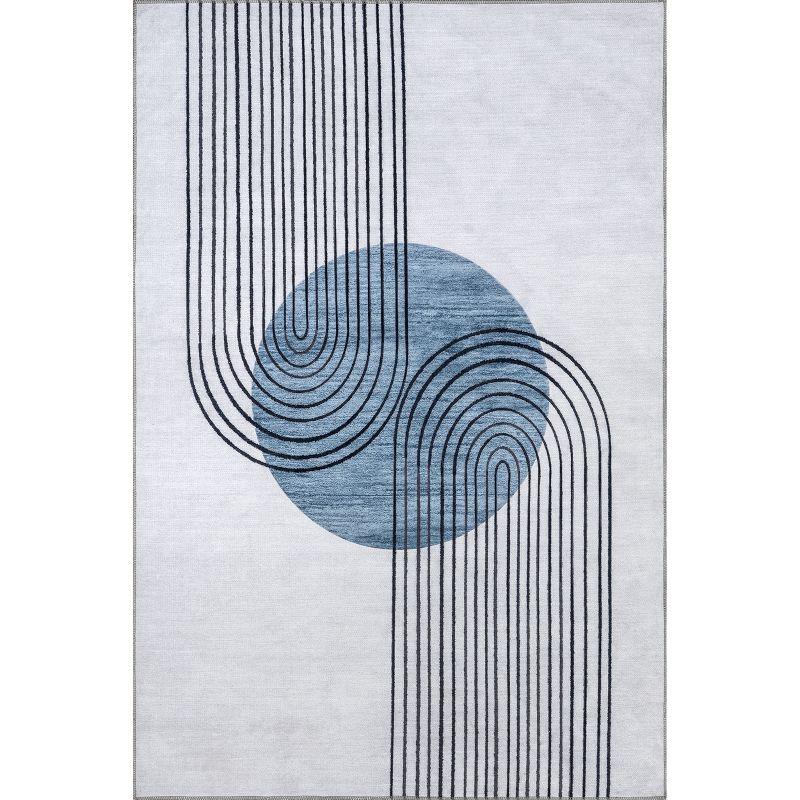 Martine Blue Abstract Washable Synthetic Area Rug