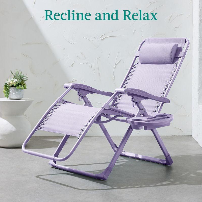Best Choice Products Monochromatic Zero Gravity Chair, Folding Patio Recliner w/Side Tray, Headrest - Lavender