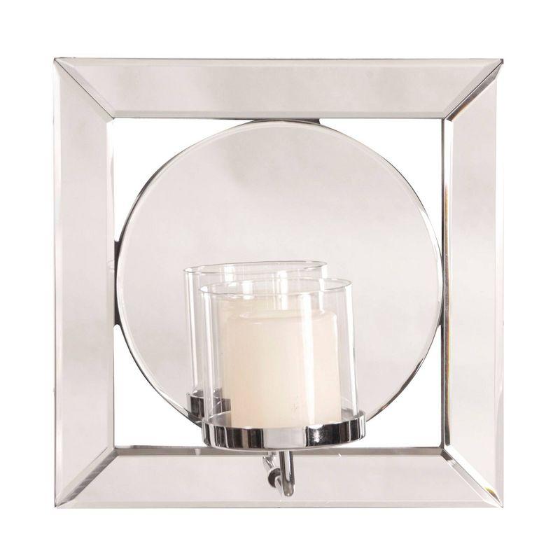 Silver Square Mirror with Candle Holder and Glass Hurricane