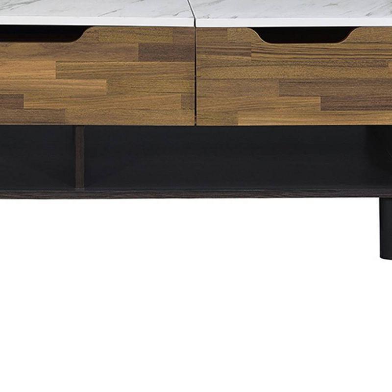 Axel Rectangular Walnut and Marble Lift-Top Coffee Table with Storage