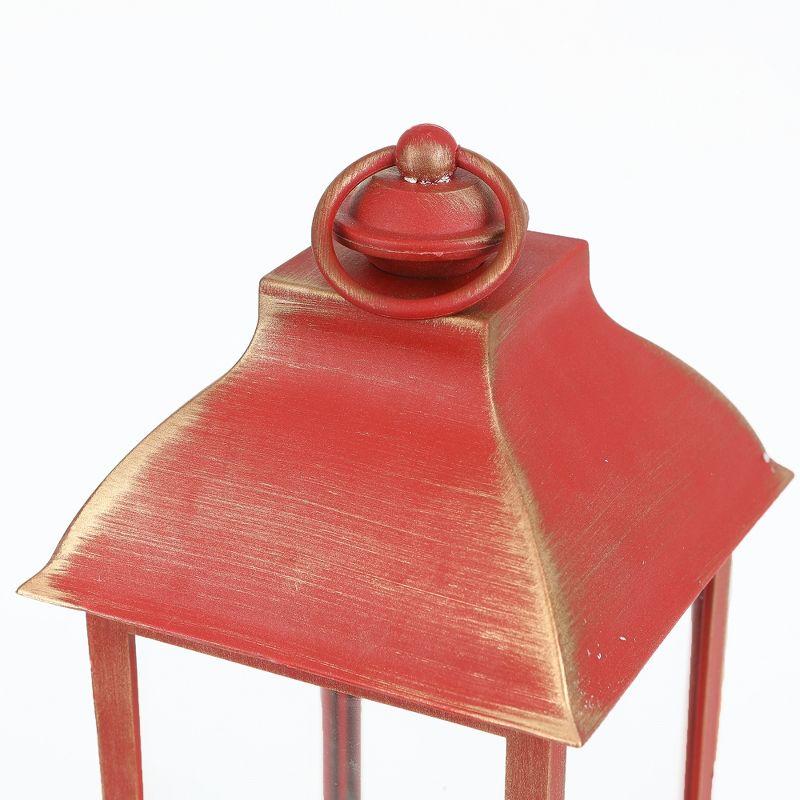 LuxenHome Lighted Berry and Pinecone Rustic Red Lantern Holiday Decoration, Tabletop and Centerpiece, Battery-Operated