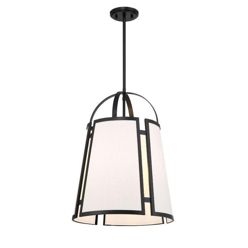 Matte Black 4-Light Pendant with White Linen Shade