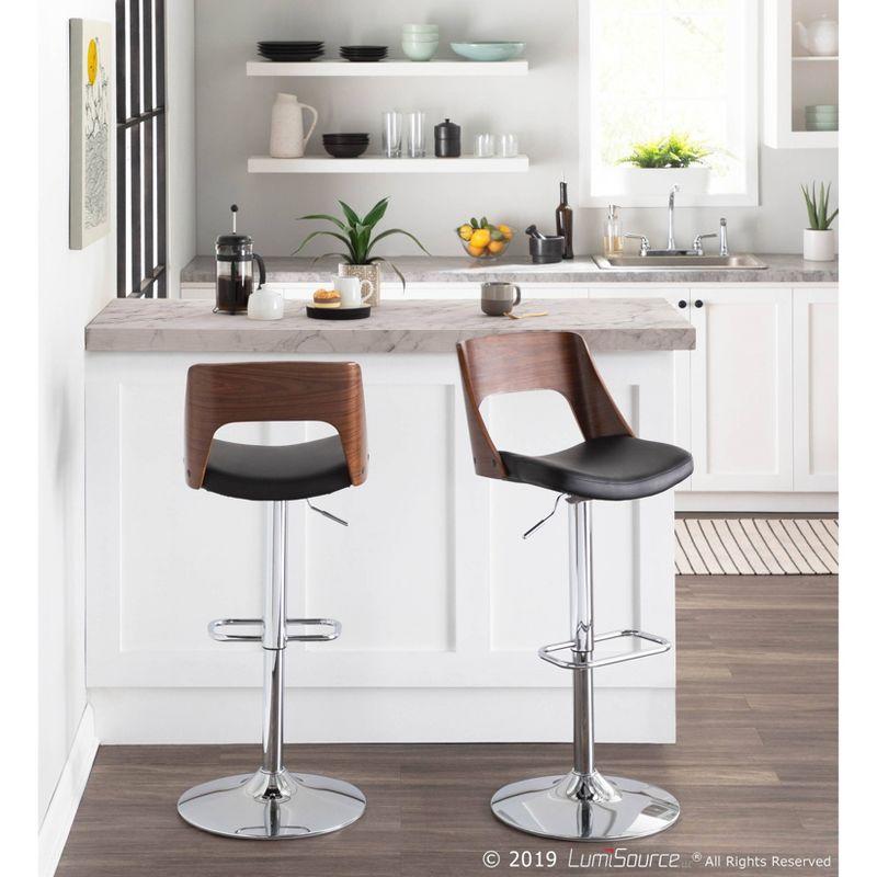 LumiSource Set of 2 Valencia Mid-Century Modern Adjustable Barstools Black: Swivel, Faux Leather Upholstery, Metal Legs