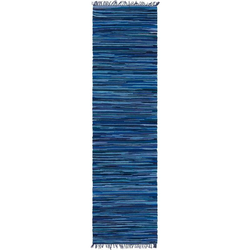 Handmade Navy Blue Stripe Indoor Runner Rug with Easy Care