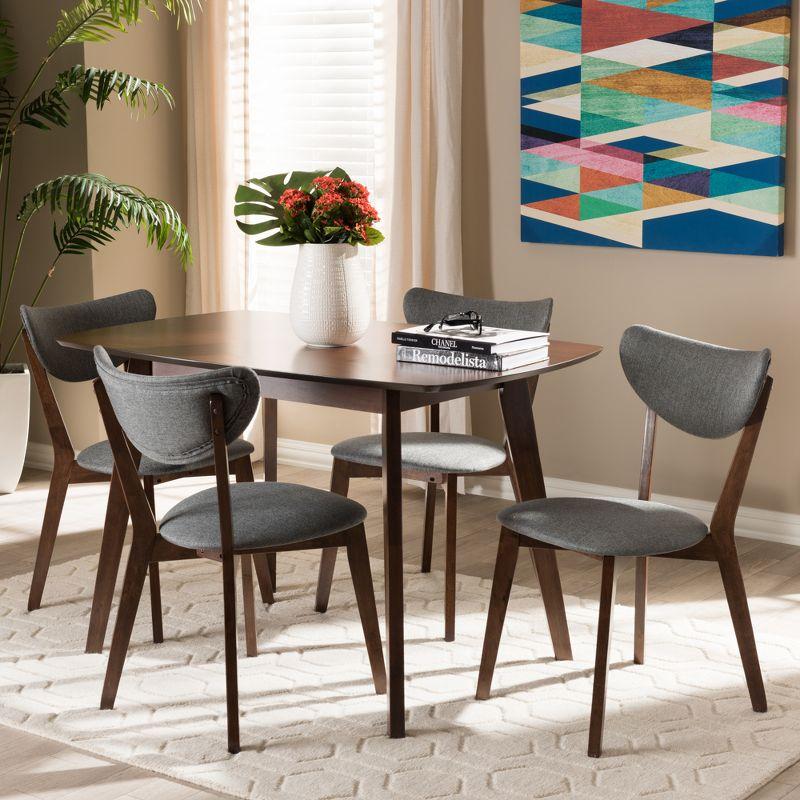 Hadrea 5-Piece Walnut Finish & Dark Grey Fabric Upholstered Dining Set