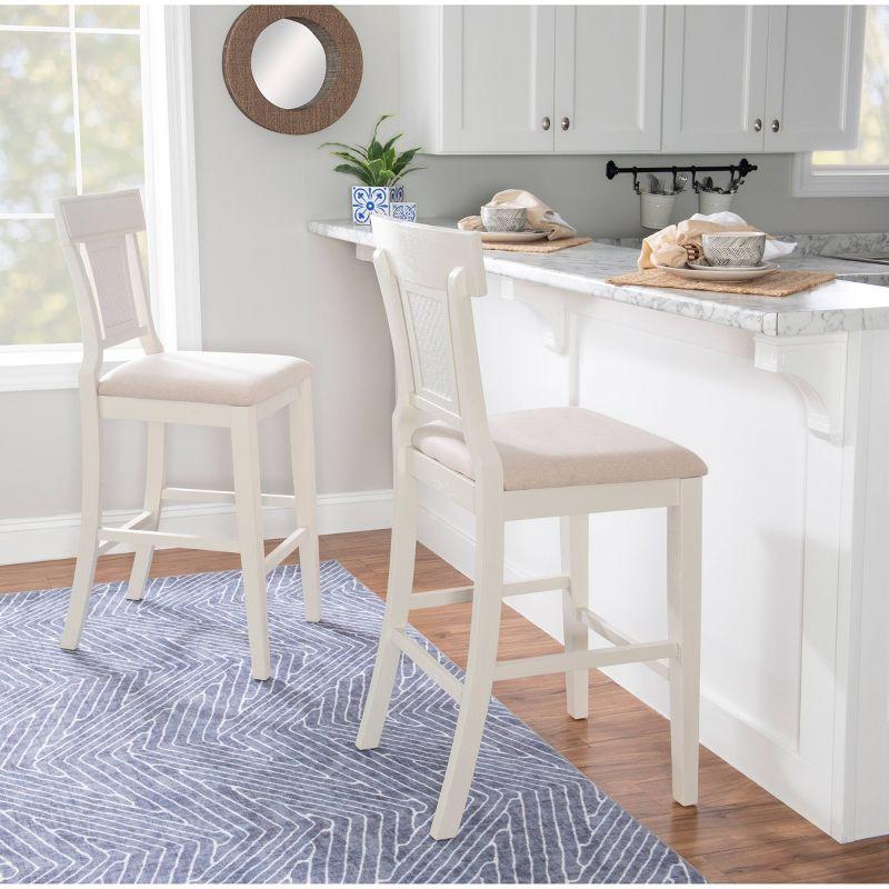 Rylan Handwoven Back Barstool White - Linon: Upholstered, Rubberwood Legs, Mid-Century Modern, Fixed Height