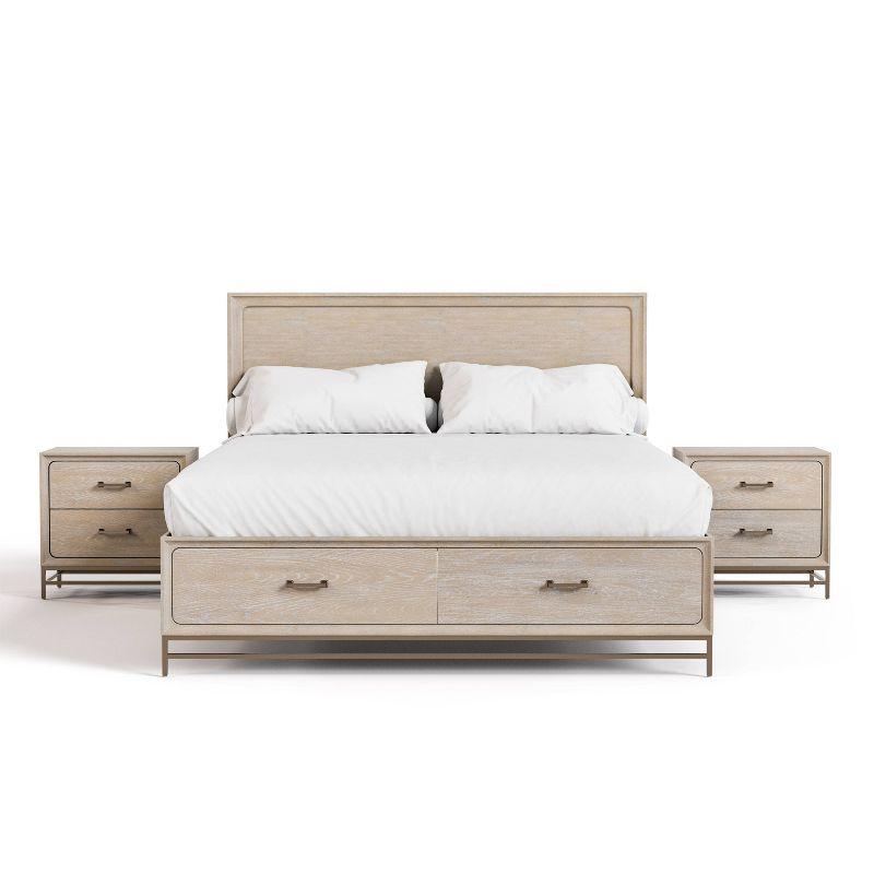 HOMES: Inside + Out 3pc Eastern King Neovesi Platform Bedroom Set Boho with 2 Nightstands Oak