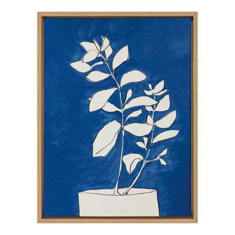 Night Blooms Blue Botanical Canvas Print with Natural Frame