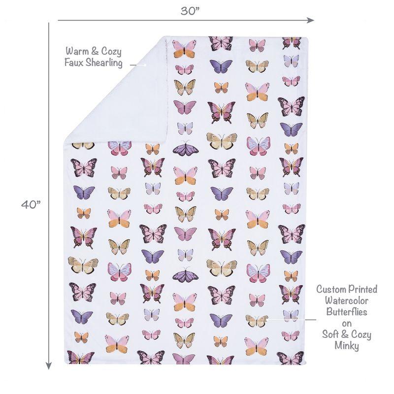 Lambs & Ivy Butterfly Dreams Ultra-Soft Fleece/Faux Shearling Baby Blanket