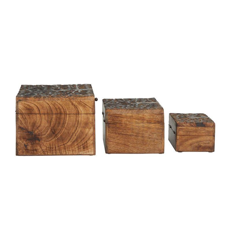 Olivia & May Set of 3 Rustic Carved Mango Wood Boxes : Handmade Keepsake Storage