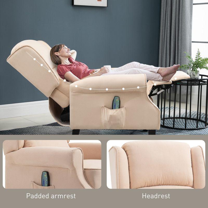 HOMCOM Push Back Heated Vibration Massage Recliner Chair Wingback Accent Sofa with Remote - Cream White
