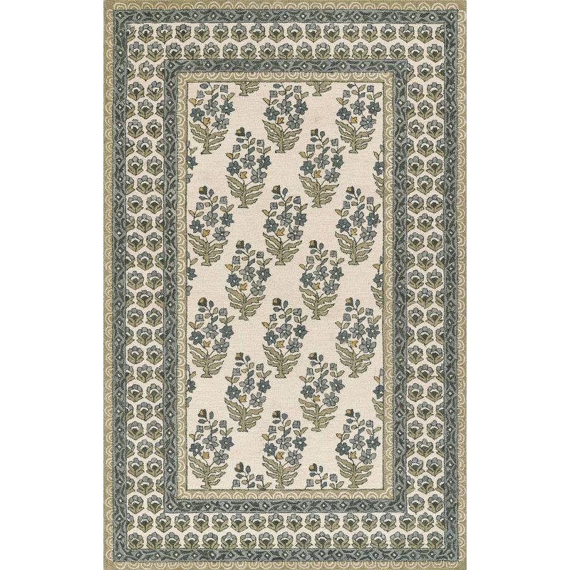 Momeni 3'6"x5'6" Cotswold Bourton Floral Handtufted Area Rug Green: Wool, Medium Pile, Botanical Pattern, Indoor Use