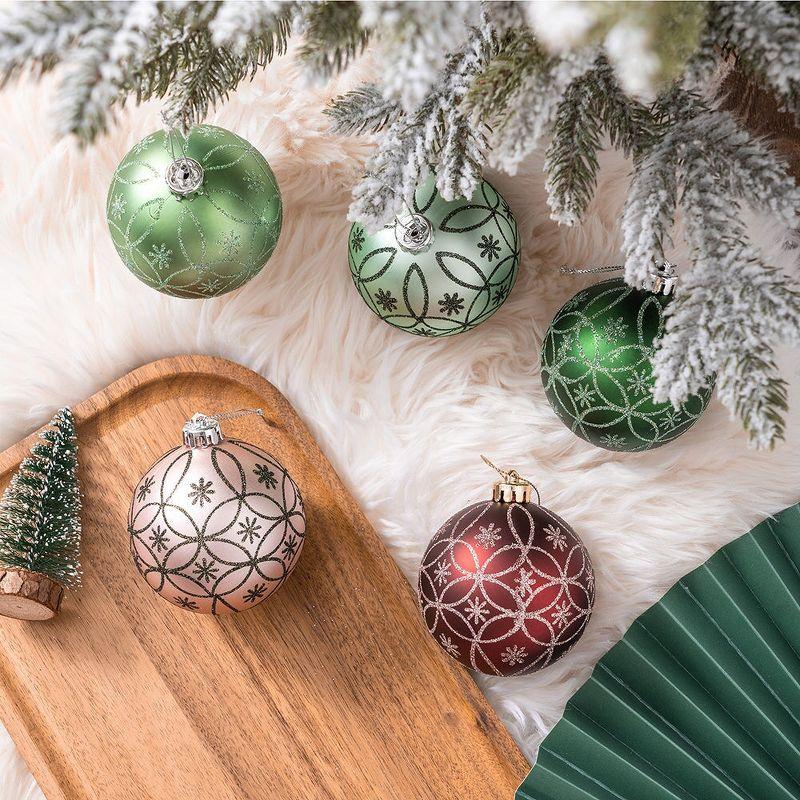 6pc Enchanting Subtle Nature Ornament Bundle, Set of Pine Green, Light Green, Mint Green, Pink and Matte Red Baubles| OrnamentallyYou