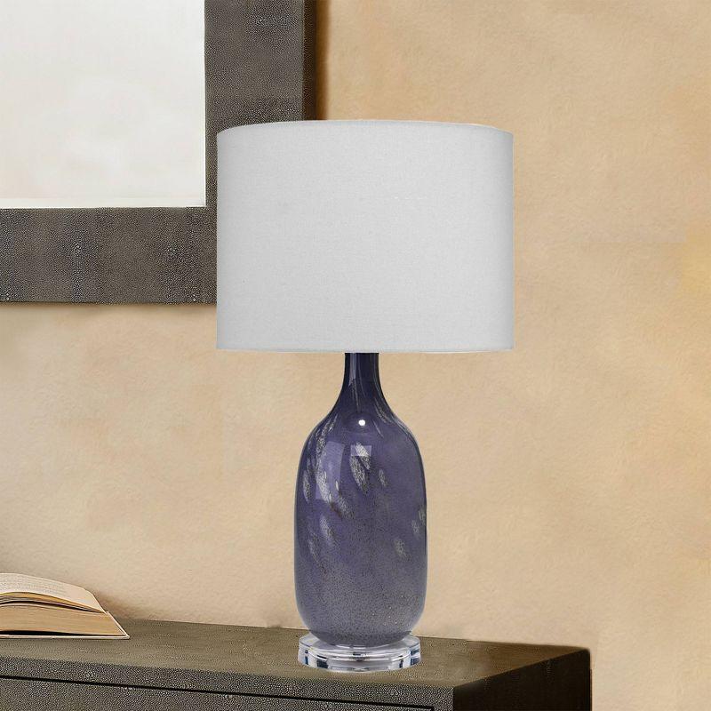 Lavender Glass Table Lamp with Linen Shade and Acrylic Base