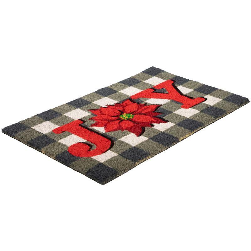 Northlight Gray and Red Poinsettia "Joy" Christmas Natural Coir Outdoor Doormat 18" x 30"