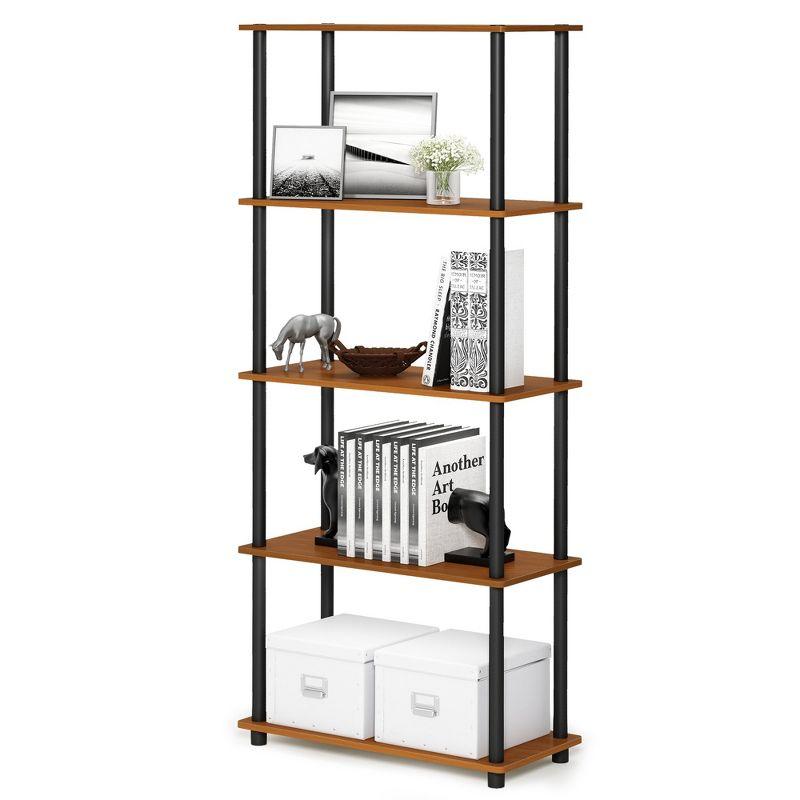 Furinno 5-Tier Tall Decorative Bookshelf Storage Bookcase Open Multipurpose Shelves Display Rack for Living Room&Home Office,Light Cherry/Black