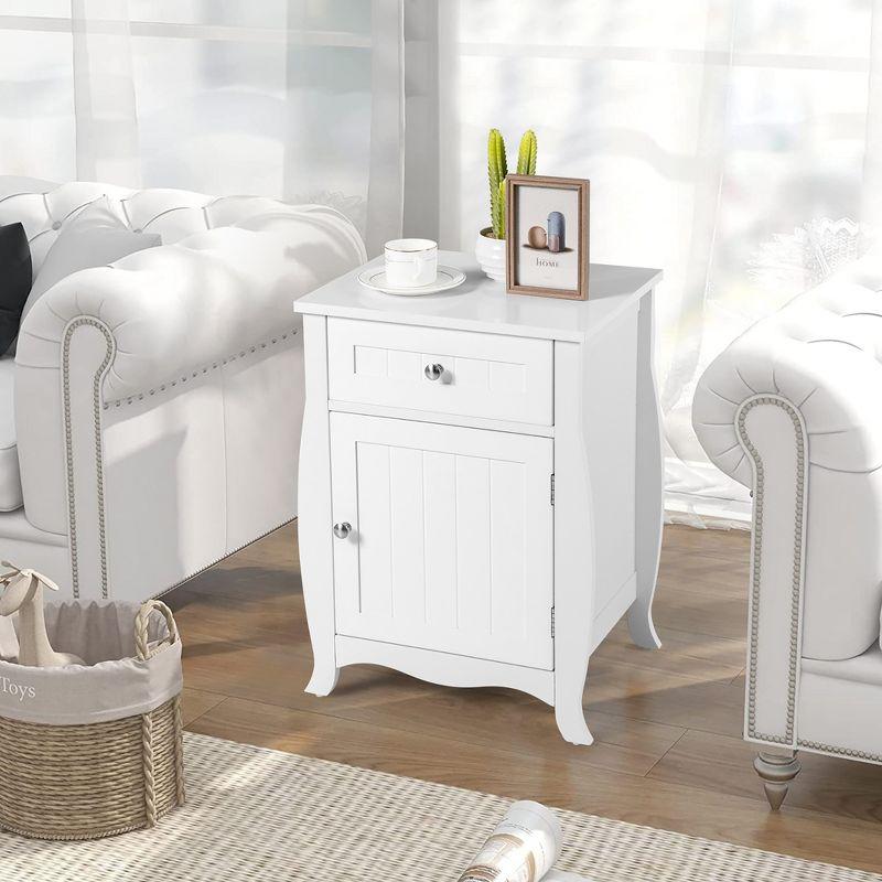 Costway Nightstand with Drawer Cabinet Curved Legs Sofa Side End Accent Table White