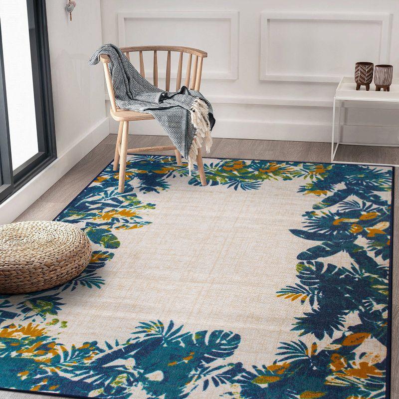 Multi Floral Border Synthetic Indoor/Outdoor Area Rug