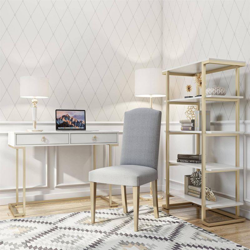 Camila White 44" Modern Writing Desk with Gold Accents & Wireless Charging