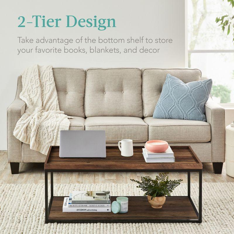 Elegant 49'' Rectangular Two-Tier Metal Frame Coffee Table with Tray Top