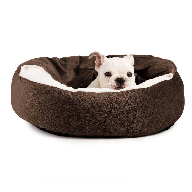 Dark Chocolate Microfiber Hooded Pet Bed with Bolstered Walls