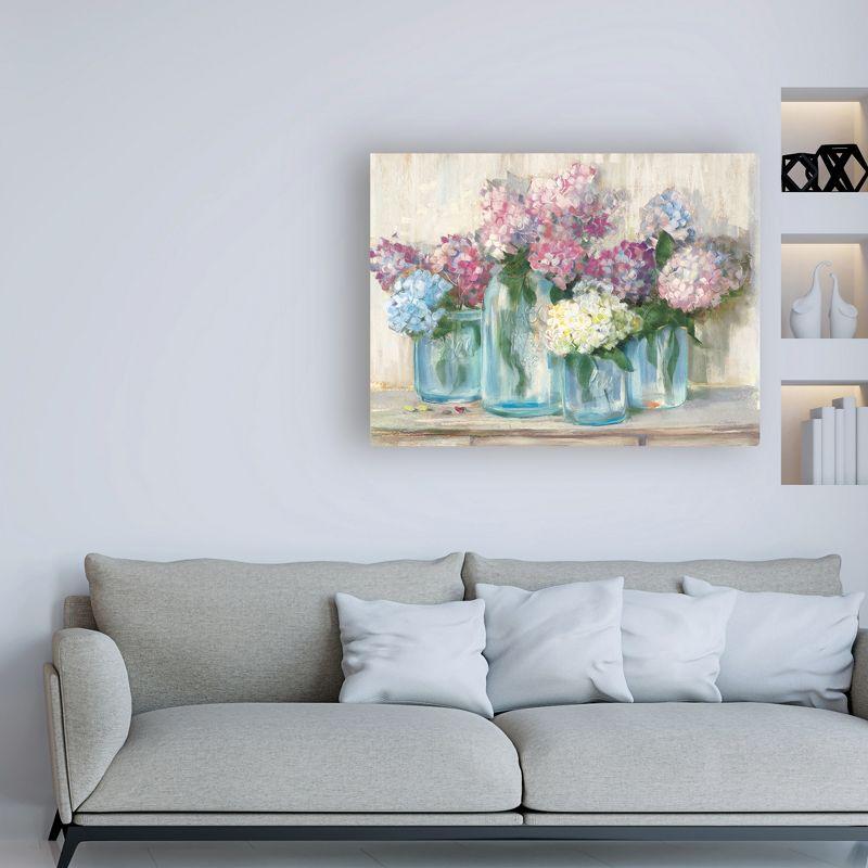 Trademark Fine Art -Carol Rowan 'Hydrangeas in Glass Jar Pastel Crop' Canvas Art - 18''x24''