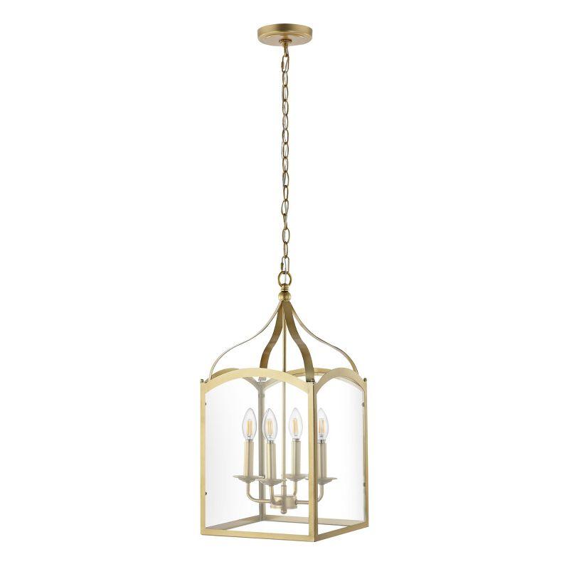 11" LED 4-light Ruth Classic Lantern Metal/Glass Pendant Antique Gold - JONATHAN Y: ETL Listed, Adjustable Height