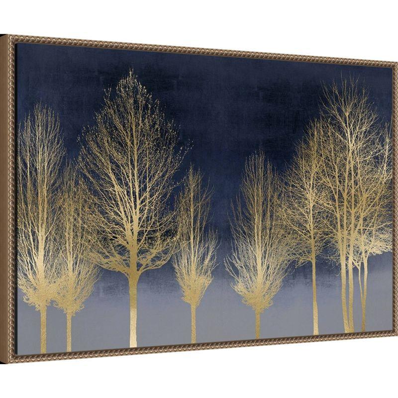 Amanti Art 33"x23" Gold Forest on Blue by Kate Bennett Framed Canvas Wall Art Print: Modern Botanical Landscape Decor