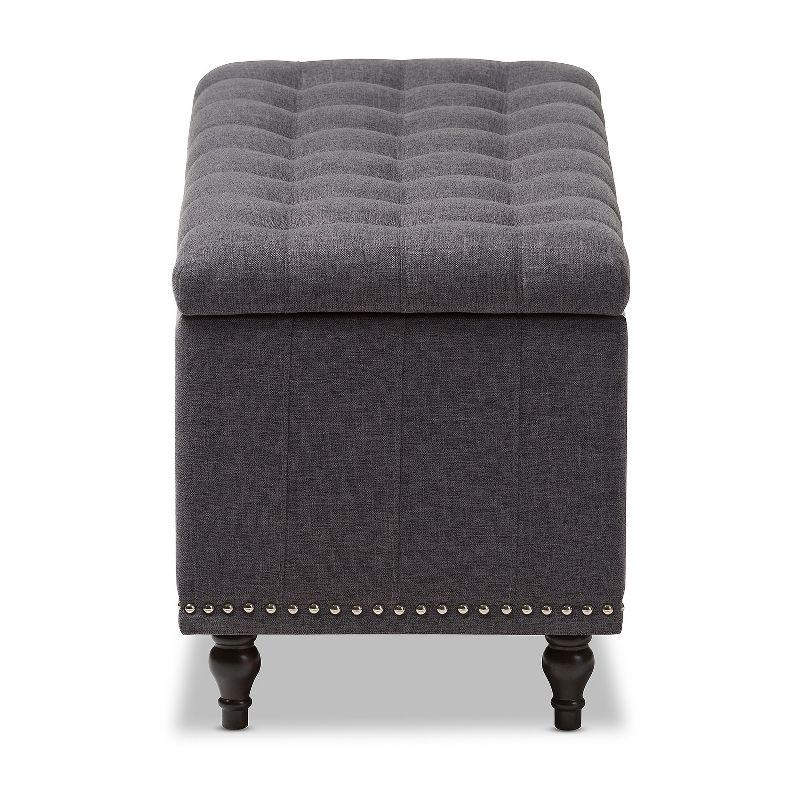 Baxton Studio Kaylee Modern Classic Fabric Upholstered Button - Tufting Storage Ottoman Bench - Dark Gray: Rectangle, Polyester, Wood Frame