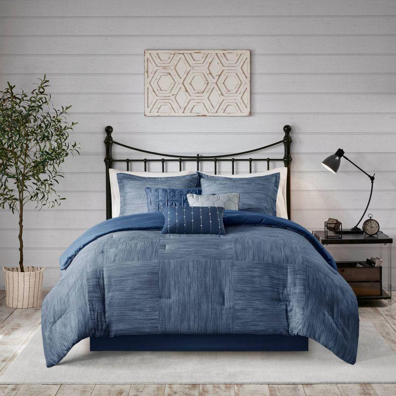 Navy King Microfiber 7-Piece Seersucker Comforter Set