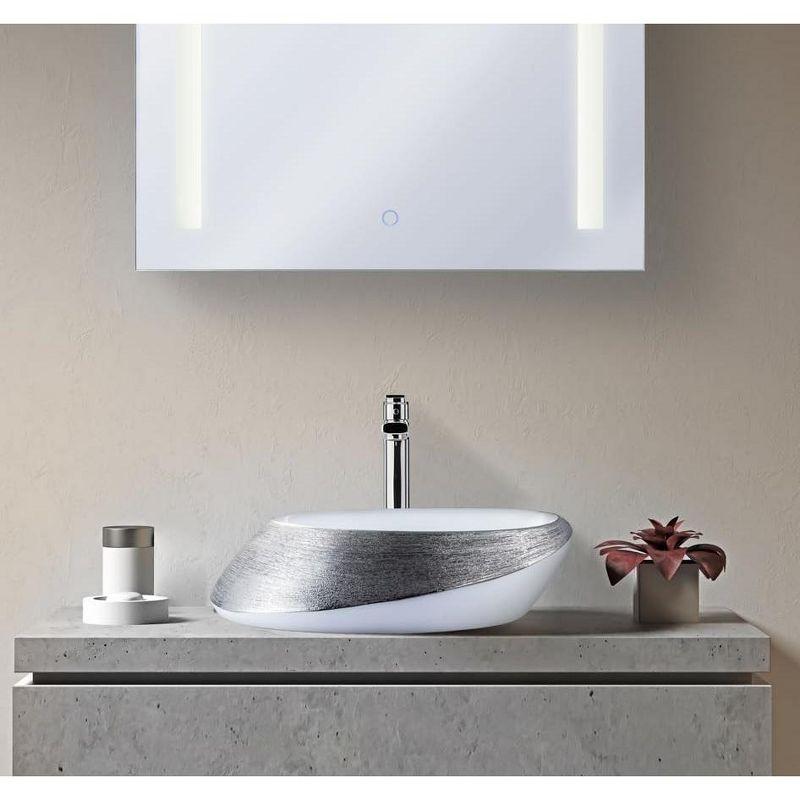 Elegant Ceramic Oval Above-Counter Vessel Sink in Brushed Silver