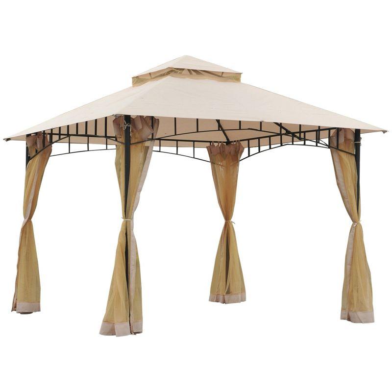 Beige Outdoor Patio Gazebo Canopy Tent with Mesh Sidewalls