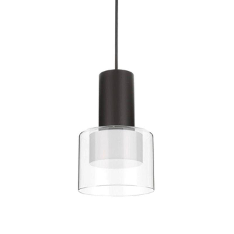 Molineros Mini Pendant Black Finish White Interior with Clear Outer Glass Shade - EGLO: Vintage Style, Adjustable Cable, ETL Listed