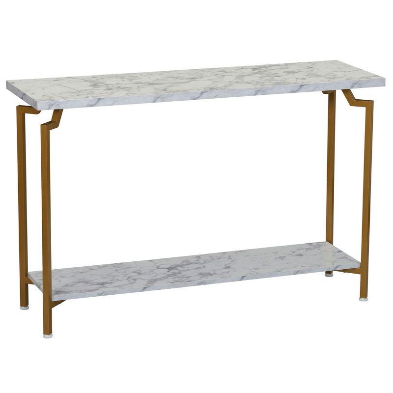 White Marble and Gold Metal Console Table with Storage Shelf