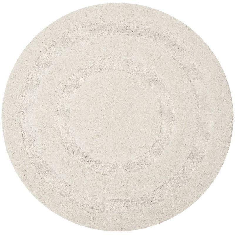 Cream Round Non-slip Shag Area Rug, 4' x 4'