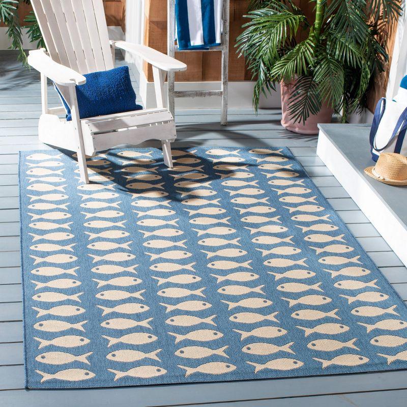Courtyard CY6013 Power Loomed Indoor and Outdoor Area Rug - Blue/Beige - 4'x4' - Safavieh