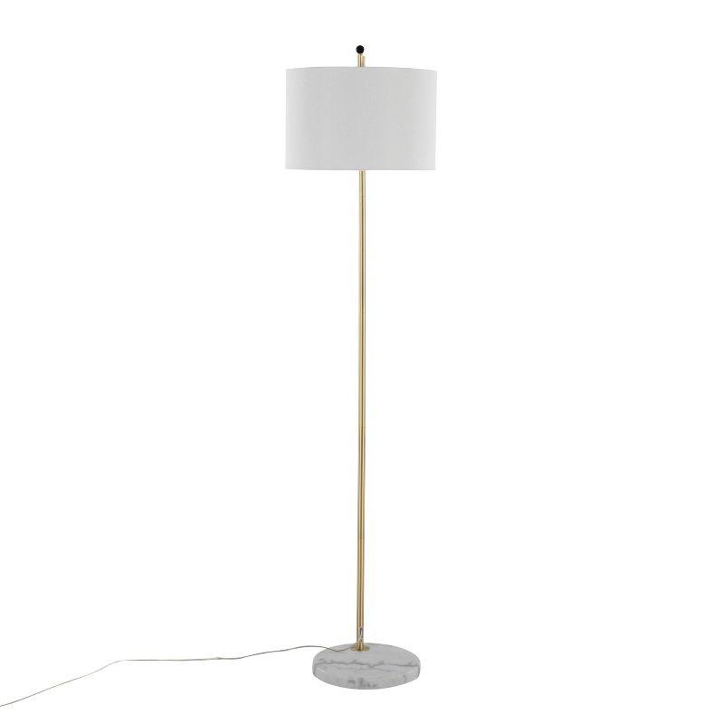 LumiSource Fran Contemporary Floor Lamp in Gold Metal White Marble and White Linen Shade: Chic Arc Design, UL Listed, 60W