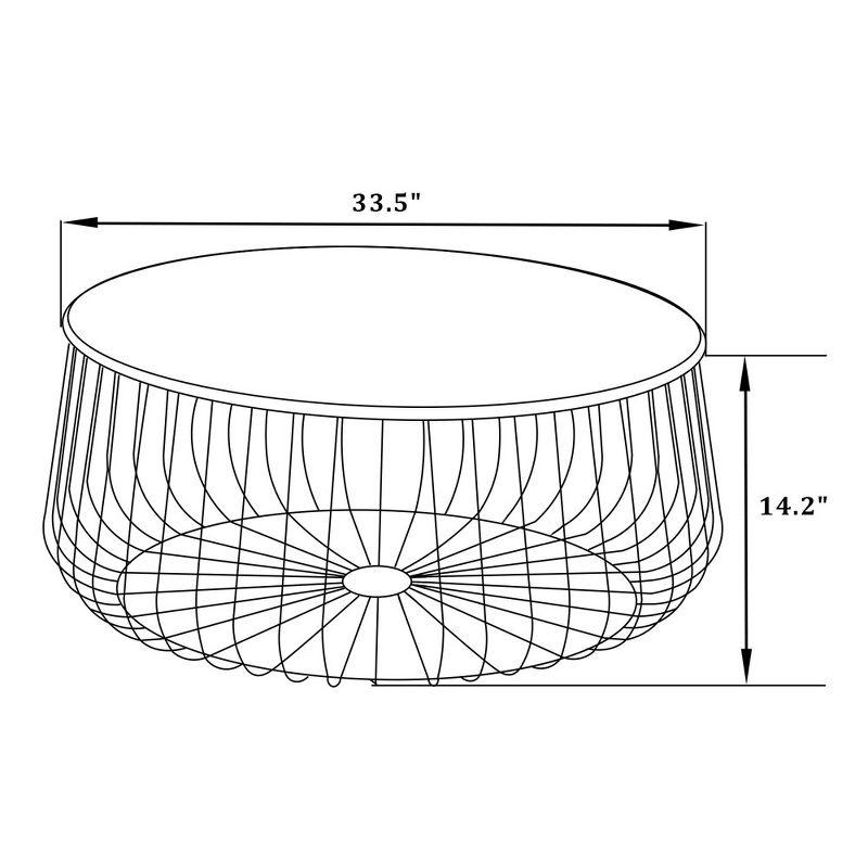 LeisureMod Runswick Mid Century Modern Round Coffee Ash Veneer Top with Black Wire Steel Base Design Accent Table