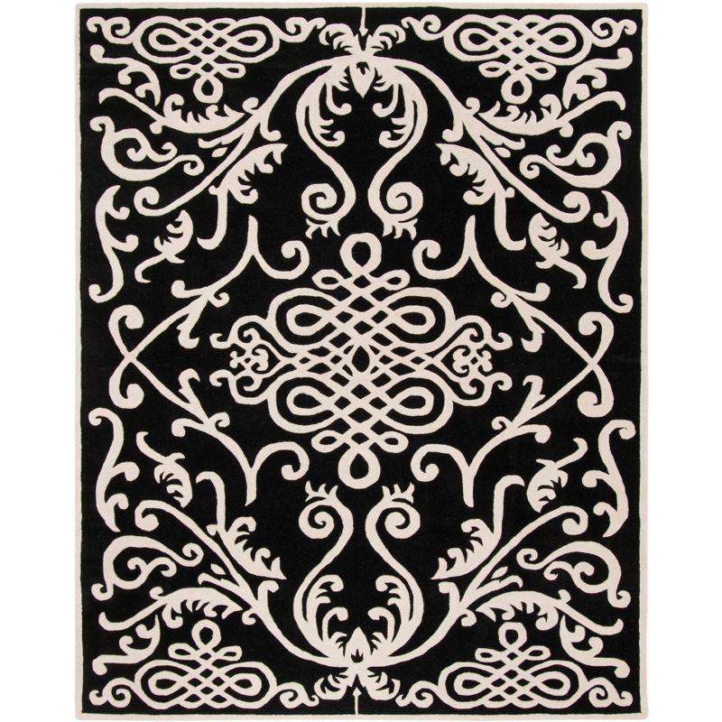 Handmade Black and Ivory Tufted Wool Area Rug, 8'3" x 11'