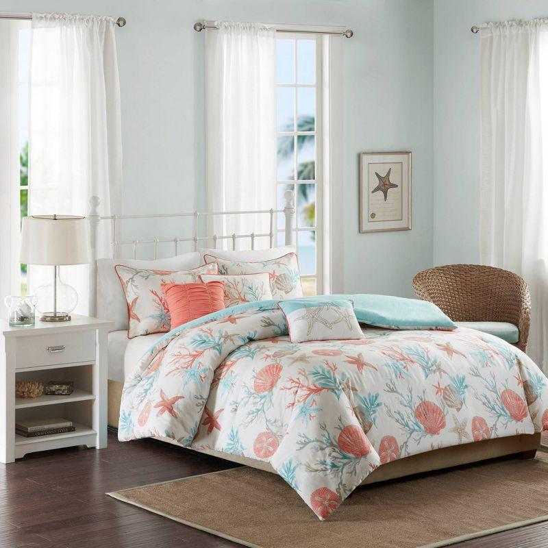 Madison Park Pebble Beach 6 Piece Cotton Sateen Coastal Duvet Cover Set