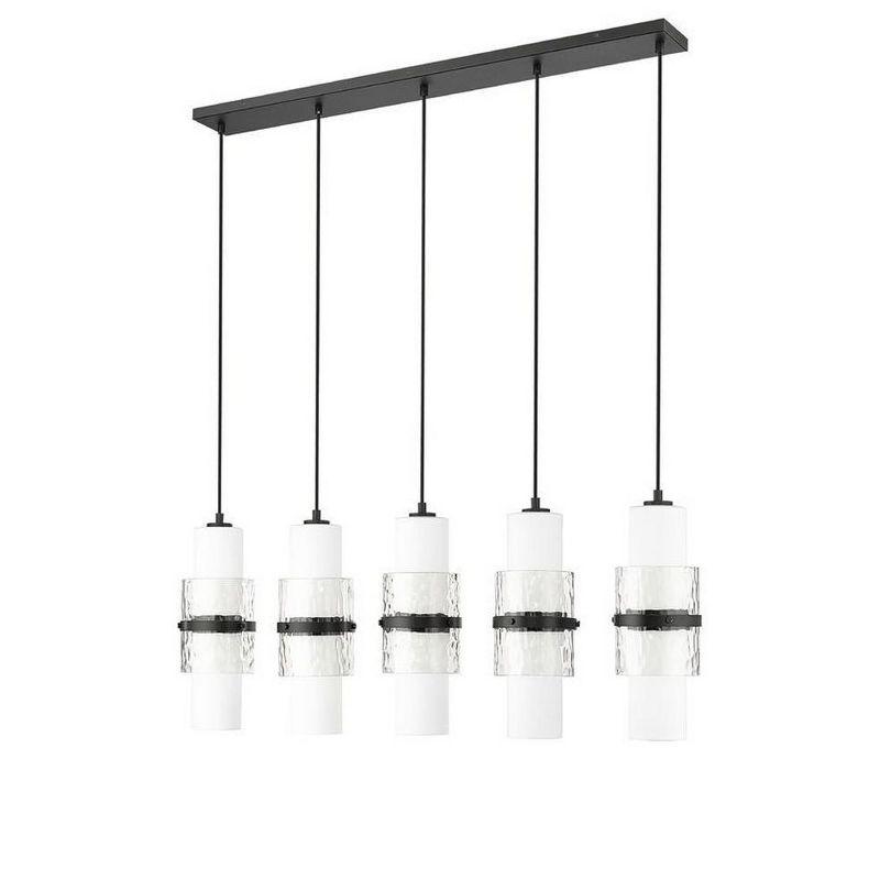 Cayden Matte Black 5-Light Linear Chandelier with Glass Shades