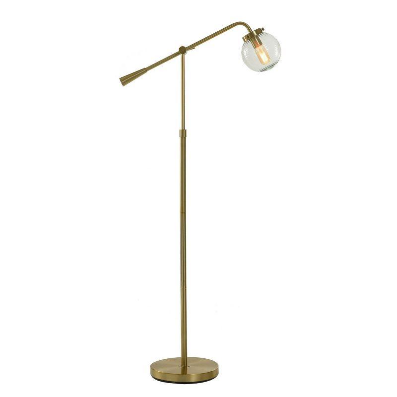 Reagan Antique Brass Adjustable Floor Lamp with Ribbed Glass Shade