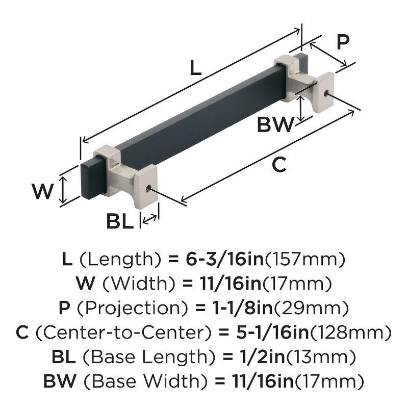 Amerock Overton 5-1/16 inch (128mm) Center-to-Center Brushed Matte Black/Satin Nickel Cabinet Pull